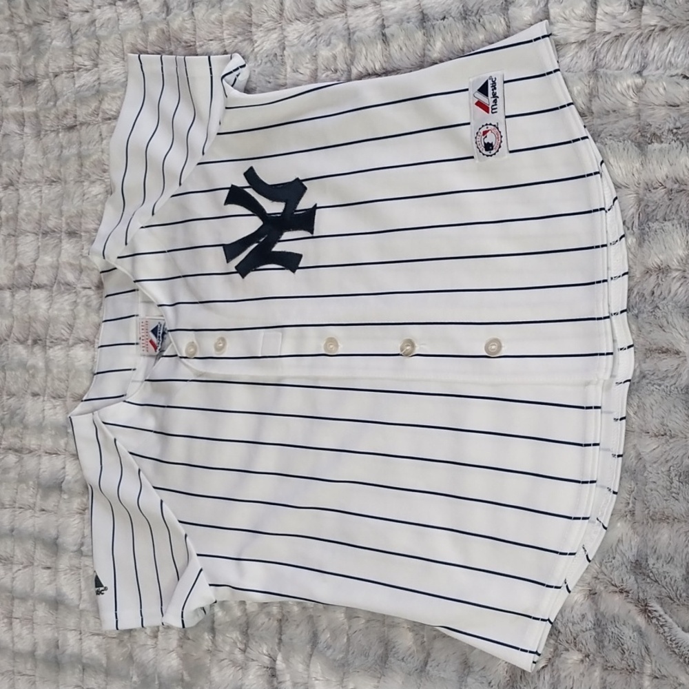 Vintage Majestic New York Yankees White Derek Jeter Jersey #2 Pinstripe USA
